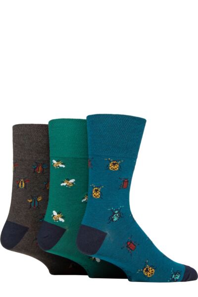 Mens 3 Pair Gentle Grip RHS Royal Horticultural Society Patterned Cotton Socks