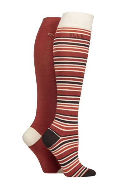 2 Pair Bamboo Striped and Plain Knee High Socks Women's - Elle