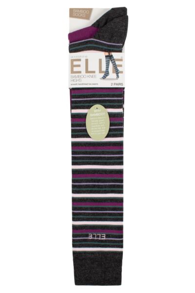 2 Pair Bamboo Striped and Plain Knee High Socks Women's - Elle