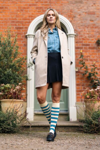2 Pair Bamboo Striped and Plain Knee High Socks Women's - Elle