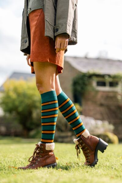 2 Pair Bamboo Striped and Plain Knee High Socks Women's - Elle