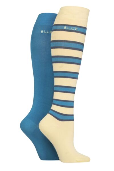 2 Pair Bamboo Striped and Plain Knee High Socks Women's - Elle