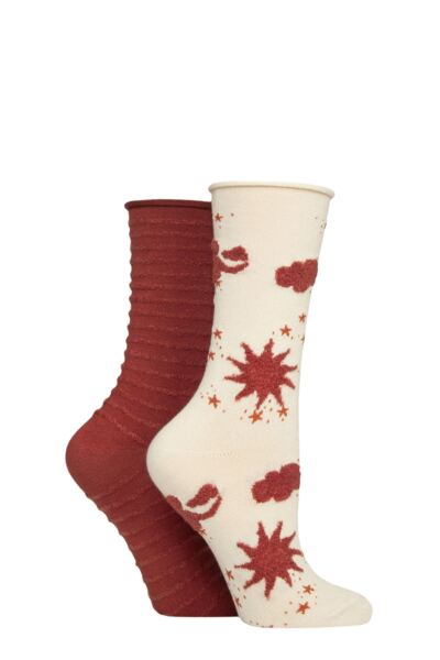2 Pair Bamboo Feather Striped Socks Women's - Elle