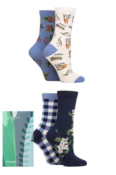 Women's 4 Pair Thought Granger Organic Cotton Gardening Gift Boxed Socks