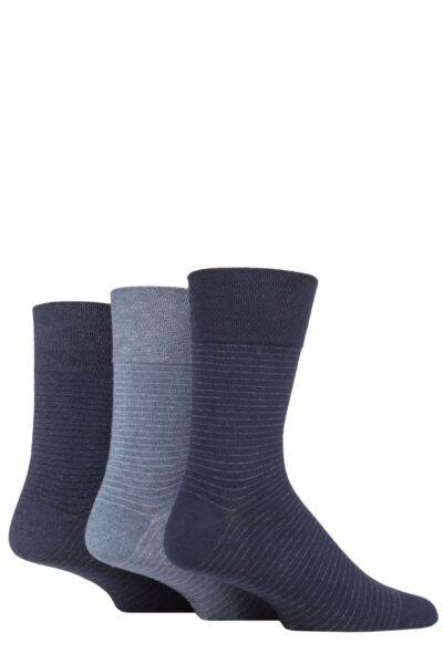 Mens 3 Pair Gentle Grip Cotton Argyle Patterned and Striped Socks