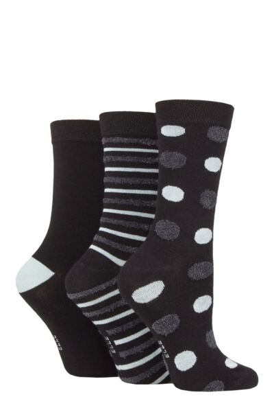 Women's 3 Pair Elle Spotty and Stripe Feather Bamboo Socks