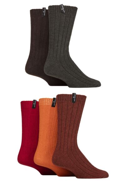 Mens 5 Pair Jeff Banks Ribbed Recycled Wool Boot Socks