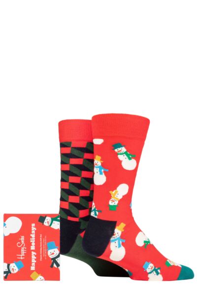 Mens and Women's 2 Pair Happy Socks Snowman Gift Boxed Socks